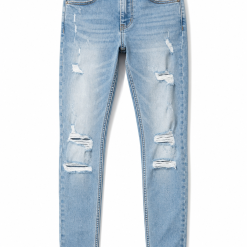 Men's Distressed Skinny Jeans - Light Blue