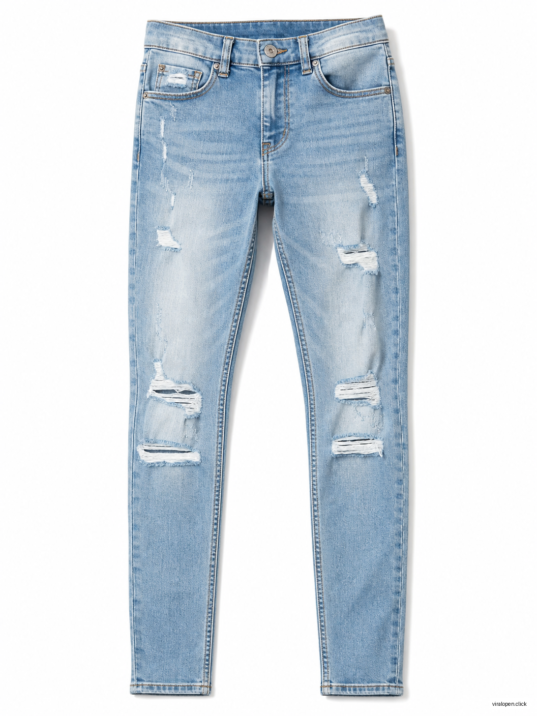 Men's Distressed Skinny Jeans - Light Blue