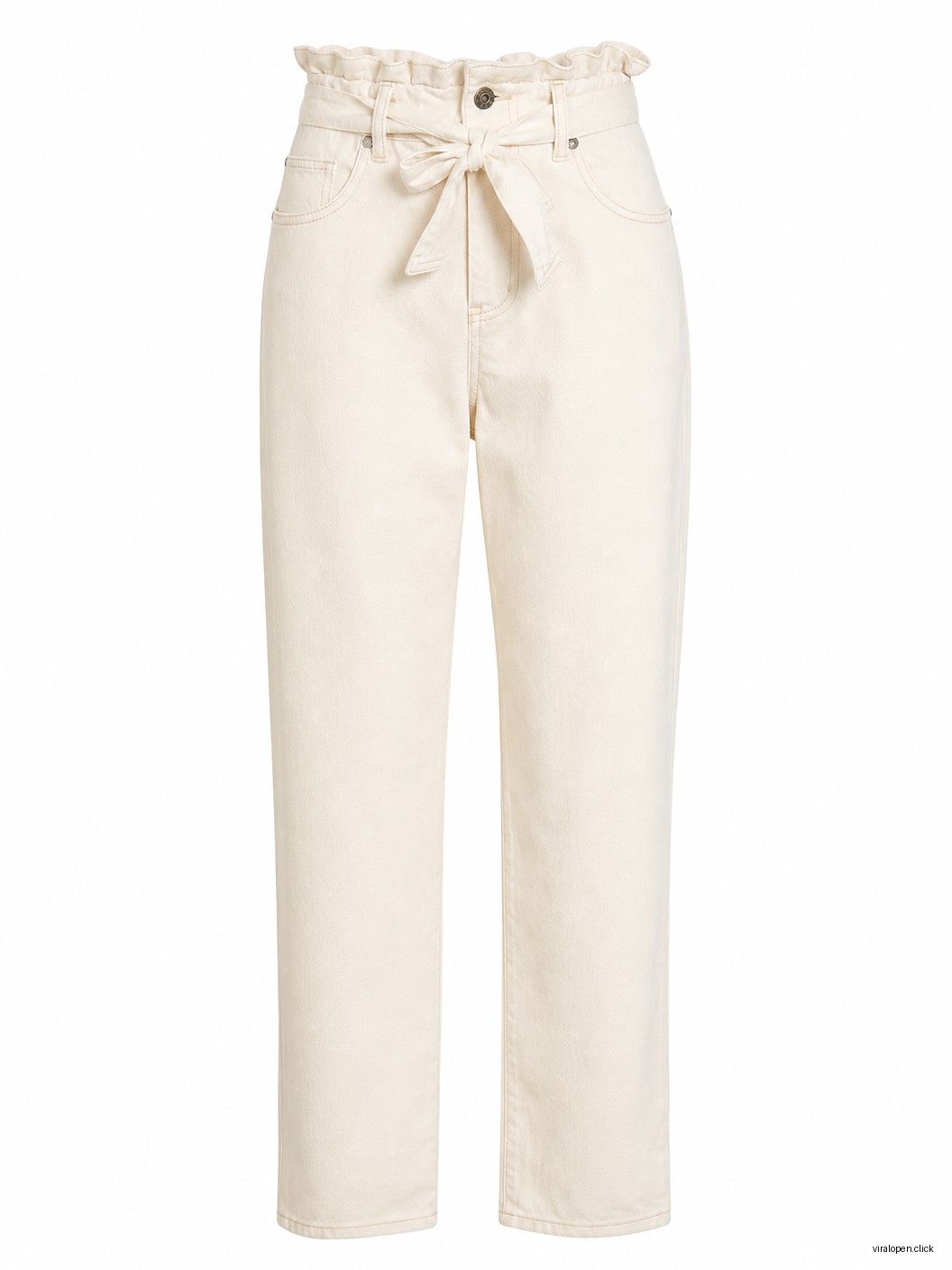 Women's Paperbag Waist Straight Jeans - Cream