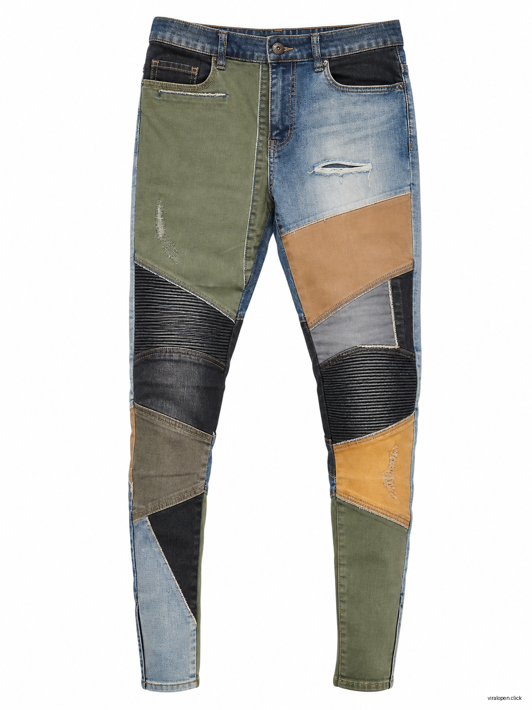 Unisex Patchwork Skinny Jeans - Multi