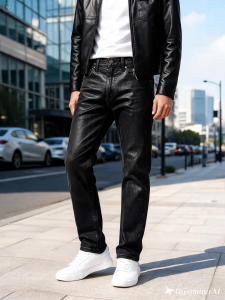 Men's Waxed Straight Jeans Black