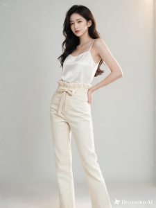 Women's Paperbag Waist Straight Jeans Cream